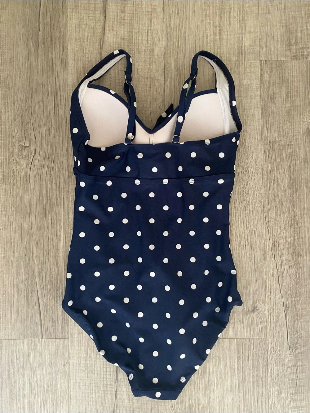 Kona Sol Shirred Tie Front Polka Dot One Piece Swimsuit Navy White Retro - Sz S